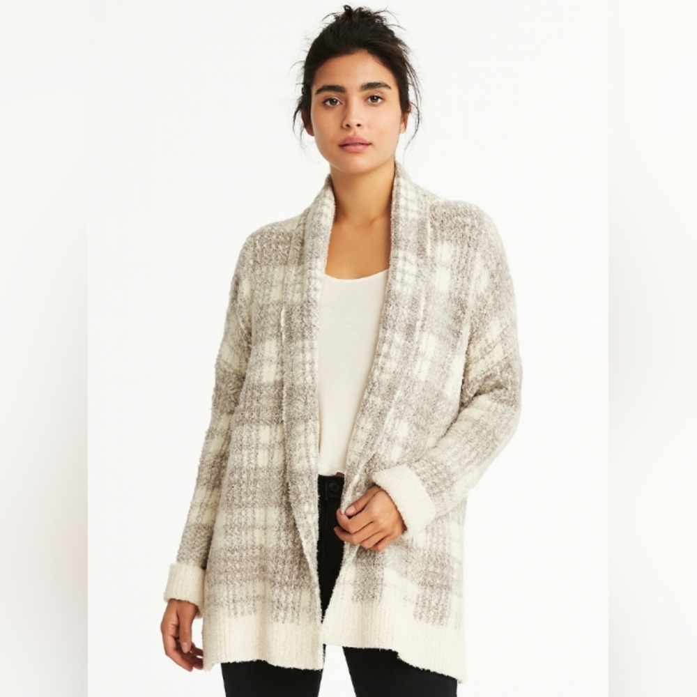 Knox Rose Plaid Open Cardigan White Gray XXL